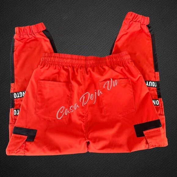 Tongtouy Slick Street Style Bright Orange Hip Hop Nylon Performance Pants Jogger - Picture 6 of 10